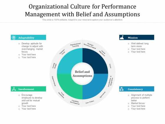 Organizational Culture For Performance Management With Belief And Assumptions Ppt PowerPoint Presentation Portfolio Shapes PDF