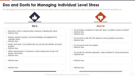 Organizational Stress Management Tactics Dos And Donts For Managing Individual Level Stress Guidelines PDF