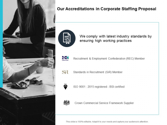 Our Accreditations In Corporate Staffing Proposal Ppt PowerPoint Presentation Inspiration Slideshow Our Accreditations In Corporate Staffing Proposal Ppt PowerPoint Presentation Inspiration Slideshow