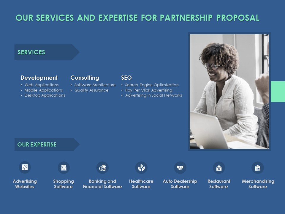 Our Services And Expertise For Partnership Proposal Ppt PowerPoint Presentation Pictures Brochure
