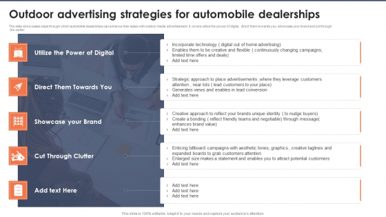 Outdoor Advertising Strategies For Automobile Dealerships Themes PDF