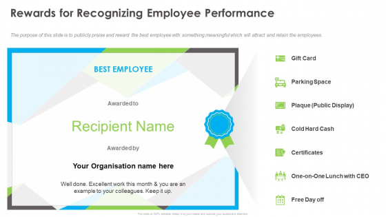 Outstanding Employee Rewards For Recognizing Employee Performance Graphics PDF