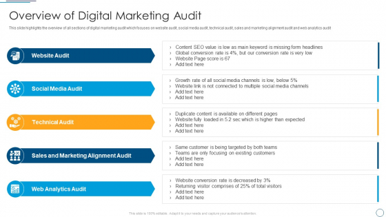 Overview Of Digital Marketing Audit Icons PDF