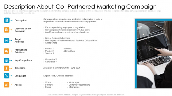 Partner Advertisement Strategy Description About Co Partnered Marketing Campaign Template PDF Partner Advertisement Strategy Description About Co Partnered Marketing Campaign Template PDF