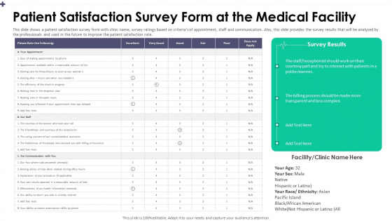 Patient Satisfaction Survey Form At The Medical Facility Structure PDF