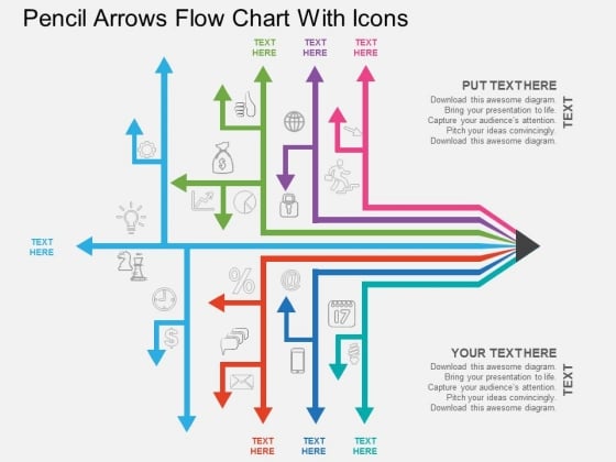 Pencil Arrows Flow Chart With Icons Powerpoint Template Pencil Arrows Flow Chart With Icons Powerpoint Template