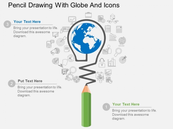 Pencil Drawing With Globe And Icons Powerpoint Template Pencil Drawing With Globe And Icons Powerpoint Template
