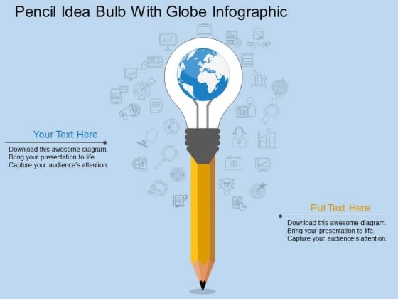 Pencil Idea Bulb With Globe Infographic Powerpoint Template Pencil Idea Bulb With Globe Infographic Powerpoint Template