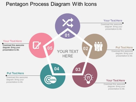 Pentagon Process Diagram With Icons Powerpoint Template
