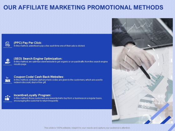 Performance Based Marketing Proposal Our Affiliate Marketing Promotional Methods Ppt Inspiration Portfolio PDF