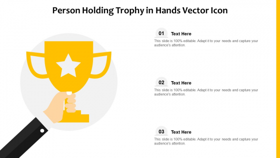 Person Holding Trophy In Hands Vector Icon Ppt PowerPoint Presentation File Ideas PDF