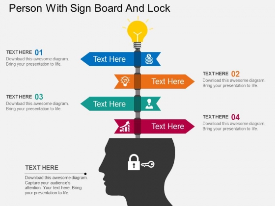 Person With Sign Board And Lock Powerpoint Template Person With Sign Board And Lock Powerpoint Template