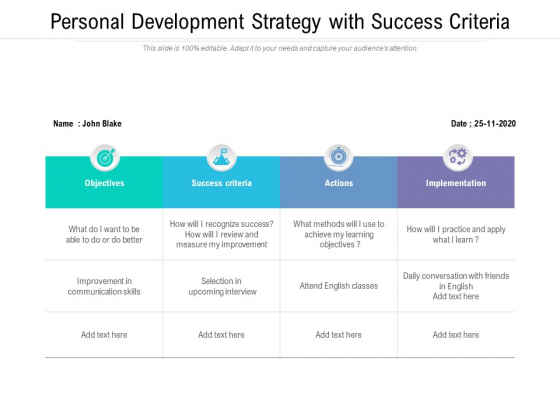 Personal Development Strategy With Success Criteria Ppt PowerPoint Presentation Gallery Templates PDF Personal Development Strategy With Success Criteria Ppt PowerPoint Presentation Gallery Templates PDF