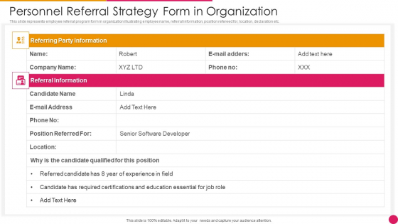 Personnel Referral Strategy Form In Organization Inspiration PDF