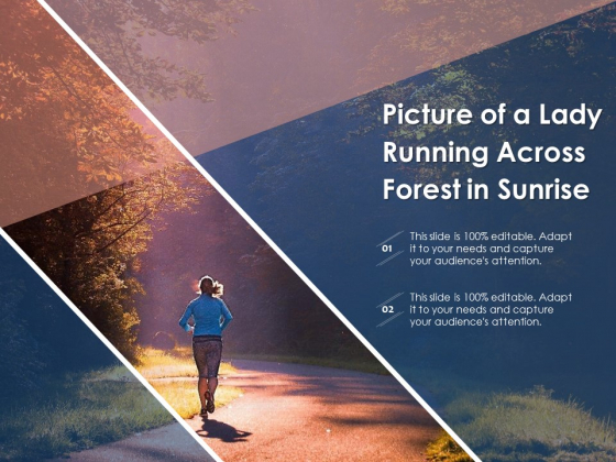 Picture Of A Lady Running Across Forest In Sunrise Ppt PowerPoint Presentation Gallery Visuals PDF