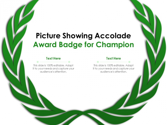 Picture Showing Accolade Award Badge For Champion Ppt PowerPoint Presentation Gallery Infographics PDF