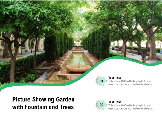 Picture Showing Garden With Fountain And Trees Ppt PowerPoint Presentation Gallery Skills PDF