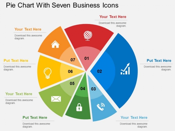 Pie Chart With Seven Business Icons Powerpoint Templates