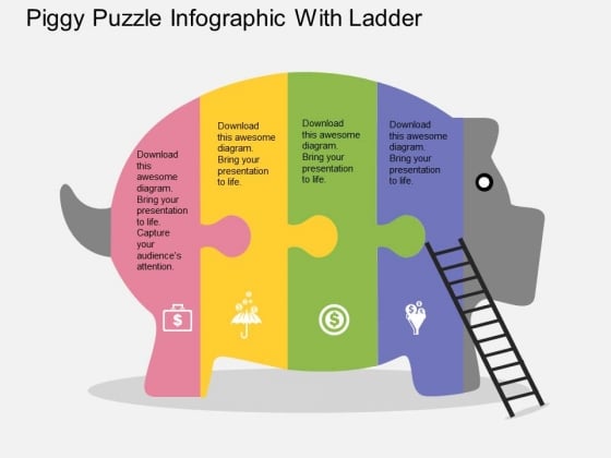 Piggy Puzzle Infographic With Ladder Powerpoint Template Piggy Puzzle Infographic With Ladder Powerpoint Template