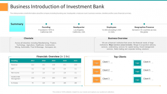Pitch Deck For General Advisory Deal Business Introduction Of Investment Bank Rules PDF Pitch Deck For General Advisory Deal Business Introduction Of Investment Bank Rules PDF