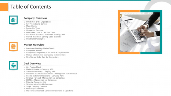 Pitch Deck For General Advisory Deal Table Of Contents Professional PDF Pitch Deck For General Advisory Deal Table Of Contents Professional PDF