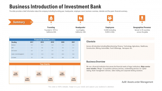 Pitch Deck For Procurement Deal Business Introduction Of Investment Bank Ppt Inspiration Templates PDF Pitch Deck For Procurement Deal Business Introduction Of Investment Bank Ppt Inspiration Templates PDF