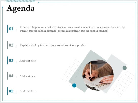 Pitch Deck For Raising Funds From Product Crowdsourcing Agenda Slides PDF