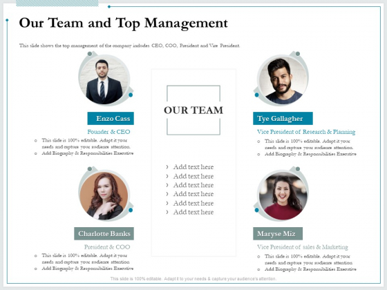 Pitch Deck For Raising Funds From Product Crowdsourcing Our Team And Top Management Elements PDF Pitch Deck For Raising Funds From Product Crowdsourcing Our Team And Top Management Elements PDF