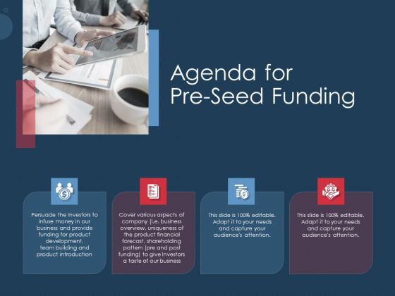 Pitch Deck To Gather Funding From Initial Capital Agenda For Pre Seed Funding Portrait PDF Pitch Deck To Gather Funding From Initial Capital Agenda For Pre Seed Funding Portrait PDF
