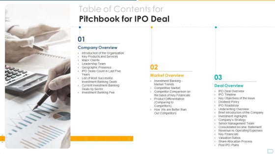 Pitchbook For IPO Deal Table Of Contents For Pitchbook For IPO Deal Mockup PDF
