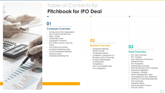 Pitchbook For IPO Deal Table Of Contents For Pitchbook For IPO Deal Mockup PDF Pitchbook For IPO Deal Table Of Contents For Pitchbook For IPO Deal Mockup PDF