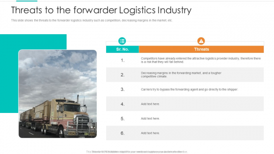 Planning Logistic Technique Superior Supply Chain Execution Threats To The Forwarder Logistics Industry Pictures PDF Planning Logistic Technique Superior Supply Chain Execution Threats To The Forwarder Logistics Industry Pictures PDF