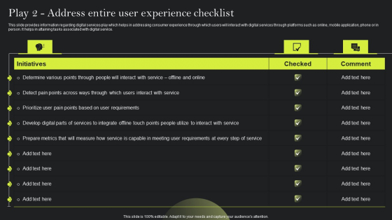 Playbook For Advancing Technology Play 2 Address Entire User Experience Checklist Information PDF