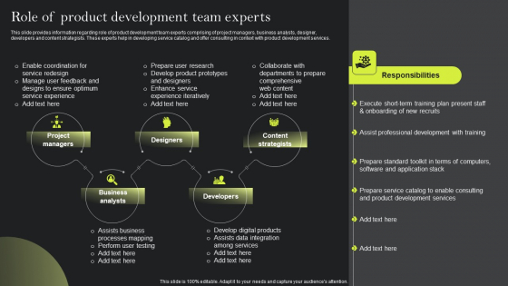 Playbook For Advancing Technology Role Of Product Development Team Experts Information PDF