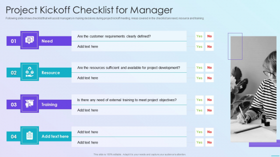 Playbook For Application Developers Project Kickoff Checklist For Manager Demonstration PDF