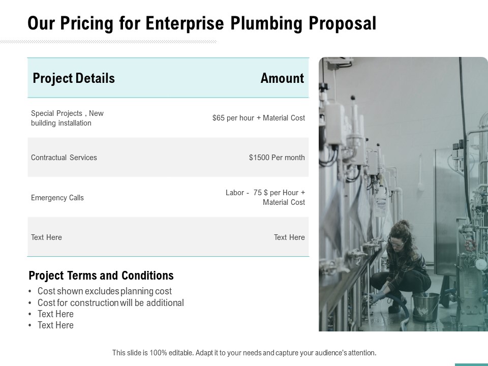 Plumbing Sanitary Works Our Pricing For Enterprise Plumbing Proposal Summary PDF