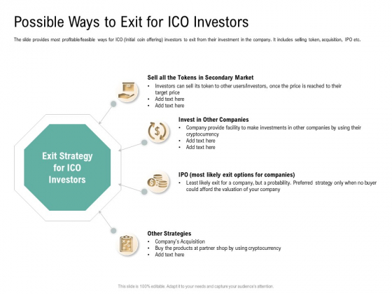 Possible Ways To Exit For ICO Investors Virtual Currency Financing Pitch Deck Professional PDF Possible Ways To Exit For ICO Investors Virtual Currency Financing Pitch Deck Professional PDF