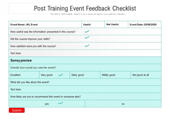 Post Training Event Feedback Checklist Ppt PowerPoint Presentation Gallery Design Inspiration PDF Post Training Event Feedback Checklist Ppt PowerPoint Presentation Gallery Design Inspiration PDF