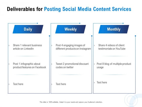 Posting Social Media Content Deliverables For Posting Social Media Content Services Portrait PDF Posting Social Media Content Deliverables For Posting Social Media Content Services Portrait PDF