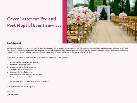 Pre Postnuptial Cover Letter For Pre And Post Nuptial Event Services Ppt Inspiration Influencers PDF Pre Postnuptial Cover Letter For Pre And Post Nuptial Event Services Ppt Inspiration Influencers PDF