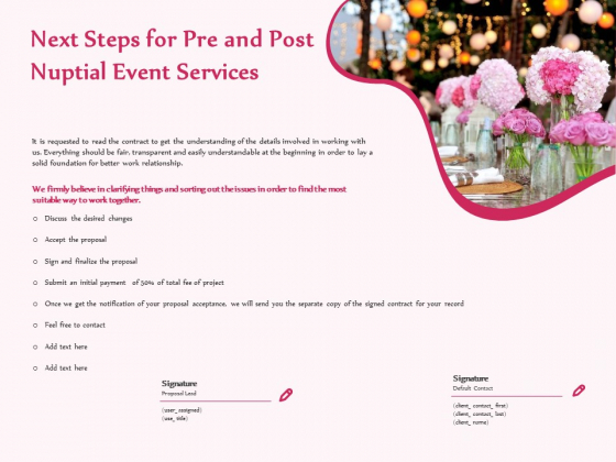 Pre Postnuptial Next Steps For Pre And Post Nuptial Event Services Ppt Ideas Guidelines PDF Pre Postnuptial Next Steps For Pre And Post Nuptial Event Services Ppt Ideas Guidelines PDF