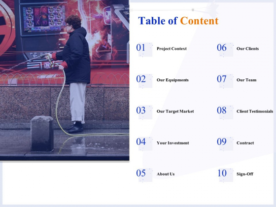 Pressure Cleaning Proposal And Service Agreement Table Of Content Template PDF Pressure Cleaning Proposal And Service Agreement Table Of Content Template PDF