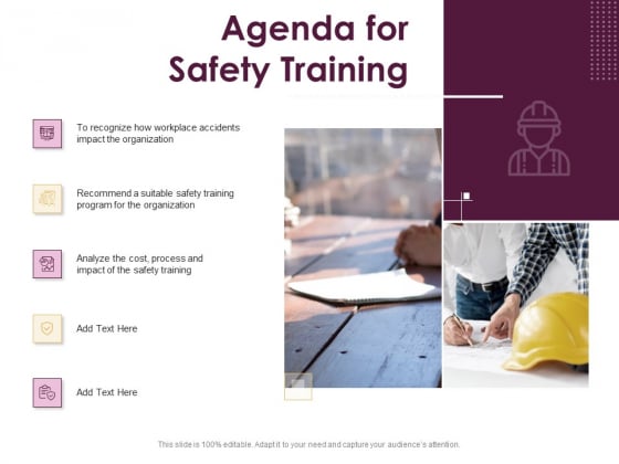 Preventive Measures Workplace Agenda For Safety Training Ppt Outline Graphic Images PDF