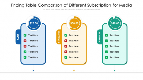 Pricing Table Comparison Of Different Subscription For Media Portrait PDF