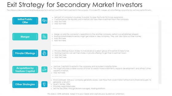 Private Equity Fundraising Pitch Deck Exit Strategy For Secondary Market Investors Information PDF