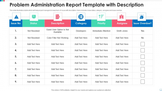 Problem Administration Report Template With Description Themes PDF