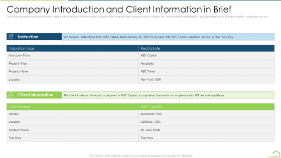 Procedure Land Estimation Examination Company Introduction And Client Information In Brief Template PDF Procedure Land Estimation Examination Company Introduction And Client Information In Brief Template PDF