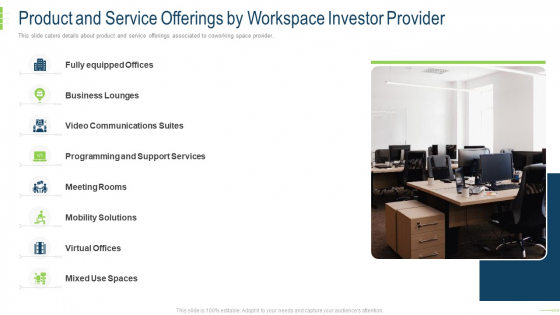 Product And Service Offerings By Workspace Investor Provider Portrait PDF Product And Service Offerings By Workspace Investor Provider Portrait PDF