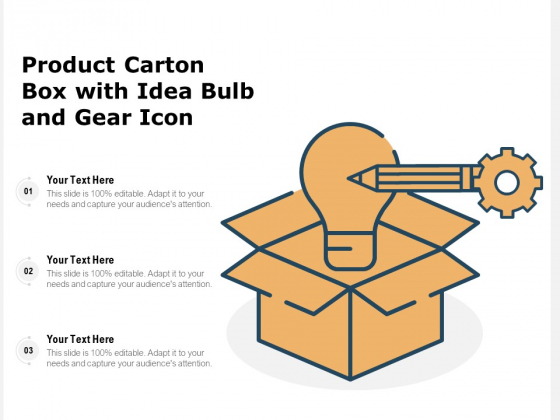 Product Carton Box With Idea Bulb And Gear Icon Ppt PowerPoint Presentation Icon Layouts PDF