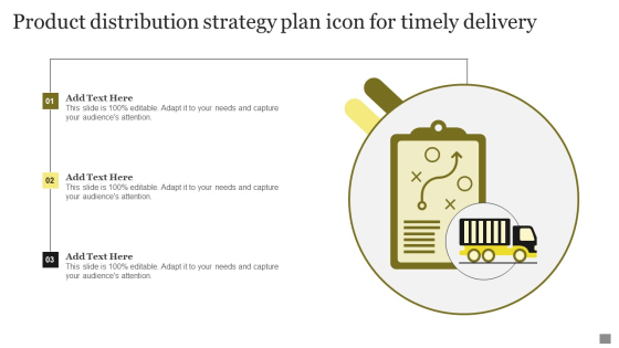Product Distribution Strategy Plan Icon For Timely Delivery Microsoft PDF